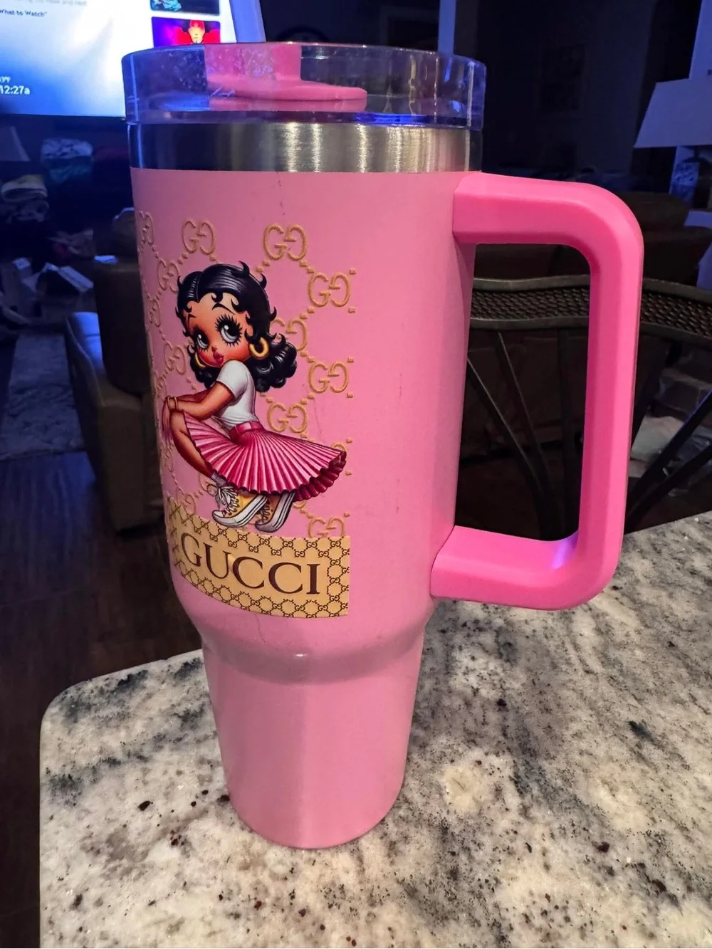 Betty Boop Pink Travel Tumbler with Gold Accents